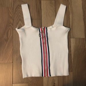 White Cropped tank with red and blue zipper detail
